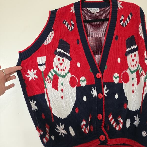 Vintage Ugly Christmas Sweater Vest Womens 20W Snowman Winter Oversized Artsy - Picture 2 of 10